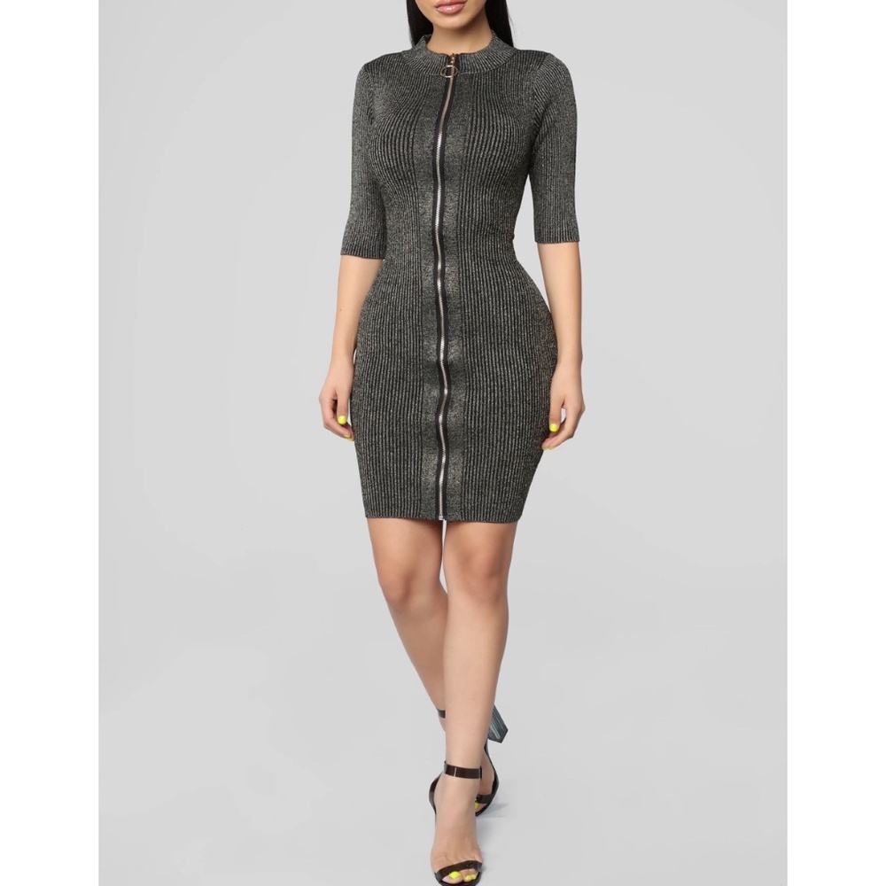 Disco Diva Sweater Dress - Gold